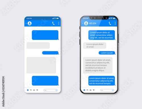 Mobile ui kit messenger. Chat app template. Social network concept. Mock up photo