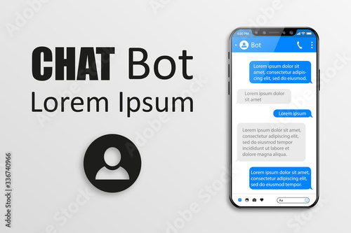 Mobile UI Design Concept. Trendy Chatbot Application with Dialogue window. Chat Messenger. Social media. Vector EPS 10