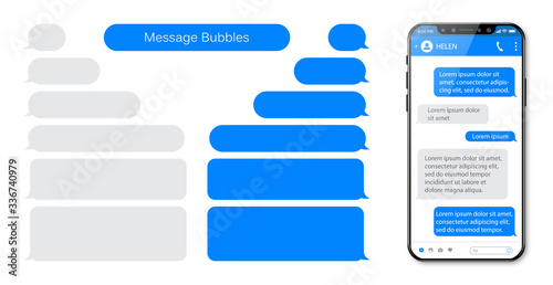 Smart Phone chatting sms template bubbles. Place your own text to the message clouds. Compose dialogues using samples bubbles. photo