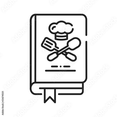 Culinary book black line icon. A kitchen reference containing recipes. Pictogram for web page, mobile app, promo. UI UX GUI design element. Editable stroke.