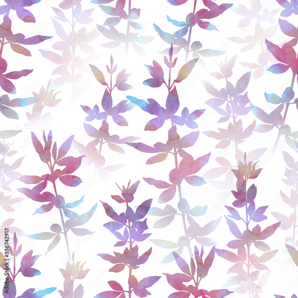 Seamless botanical pattern. Hand painted ornament for creative design of posters, cards, banners, invitations, cloths, prints and wallpapers. Watercolour plants.