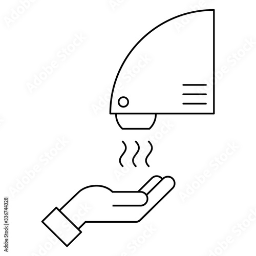 Hand dryer line icon. Wash hands safely concept. Automatic hand dryer machine with sensor. No touch antivirus and antibacterial protection. Bathroom equipment. Vector illustration,flat style, clip art