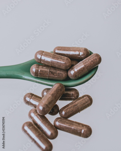 Nutritional supplements. Herbal medicine capsules. Vitamin Pill.