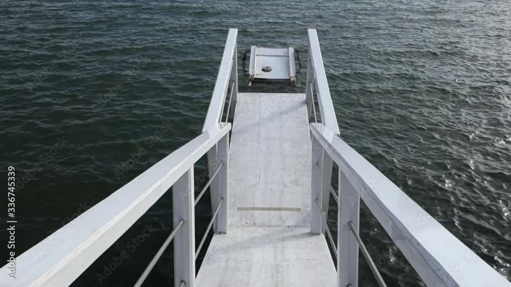 A floating pier on the shore of a lake A floating pier on the shore of a lake