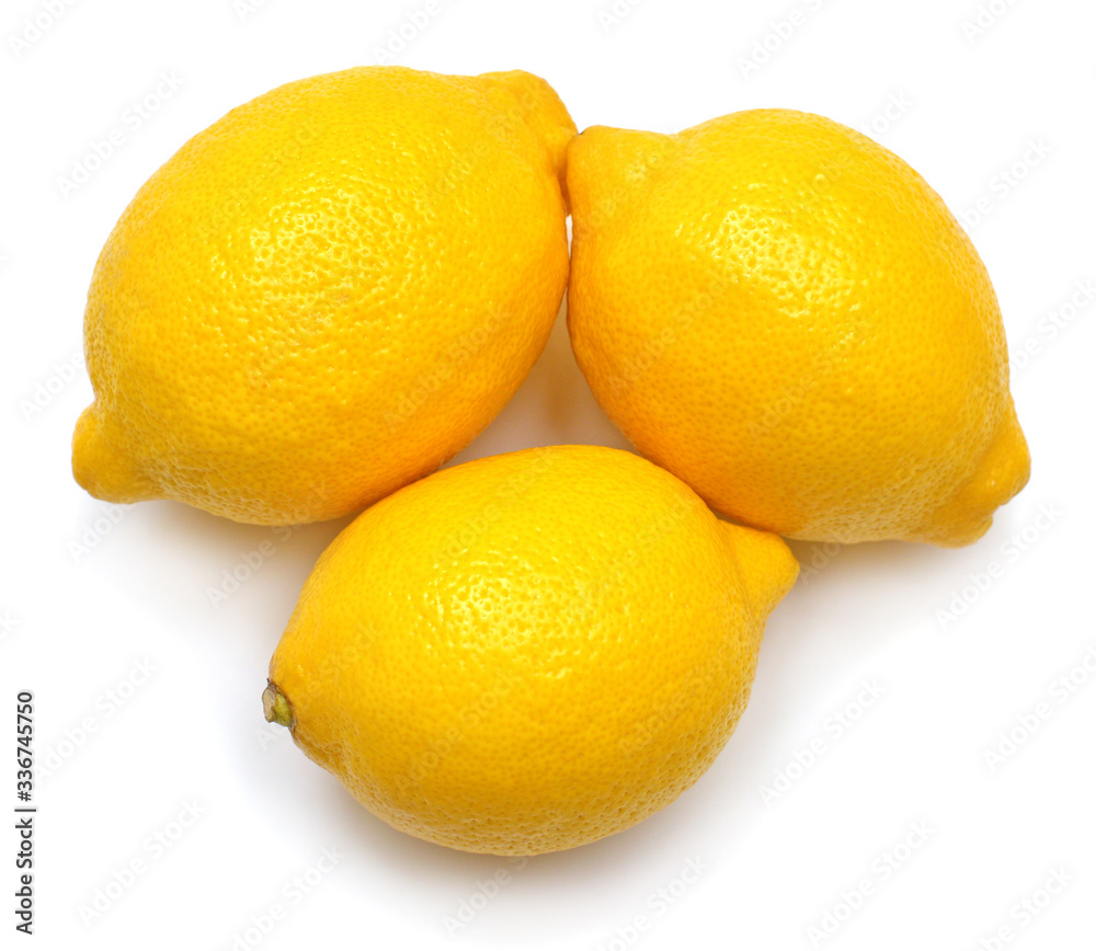 Lemon whole fruit isolated on white background. Perfectly retouched, full depth of field on the photo. Top view, flat lay