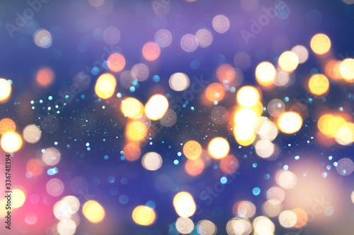 Christmas and Happy new year on blurred bokeh with snowfall banner background