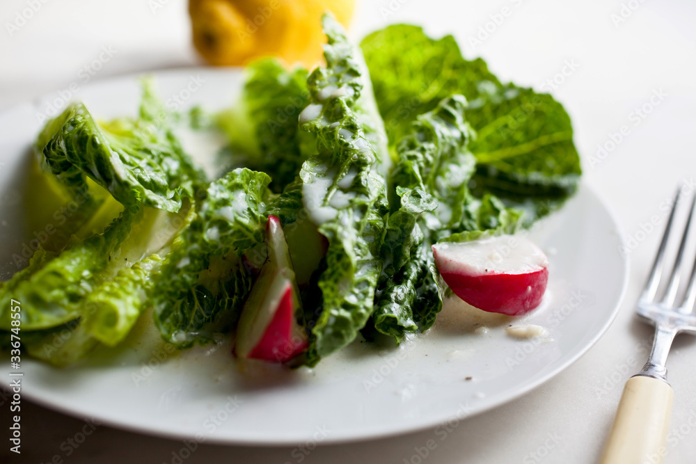 Romaine and radish salad with buttermilk lemon dressing Romaine and radish salad with buttermilk lemon dressing