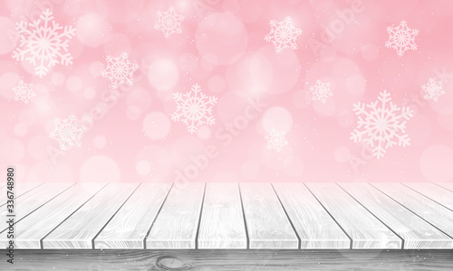 Fototapeta Naklejka Na Ścianę i Meble -  3d empty wood table with christmas background