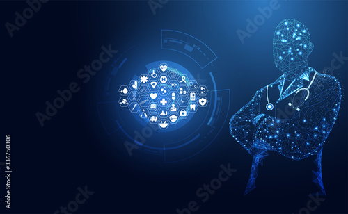abstract health medical science consist doctor digital futuristic virtual hologram treatment medicine and icon