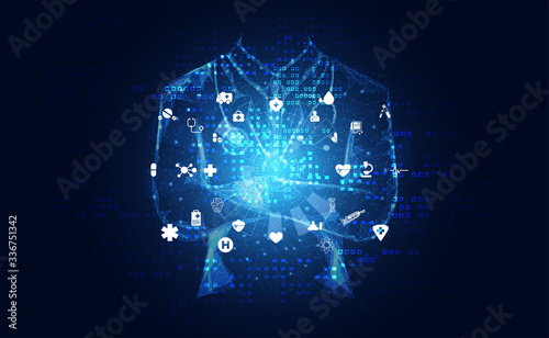abstract health medical science consist doctor digital futuristic virtual hologram treatment medicine and icon