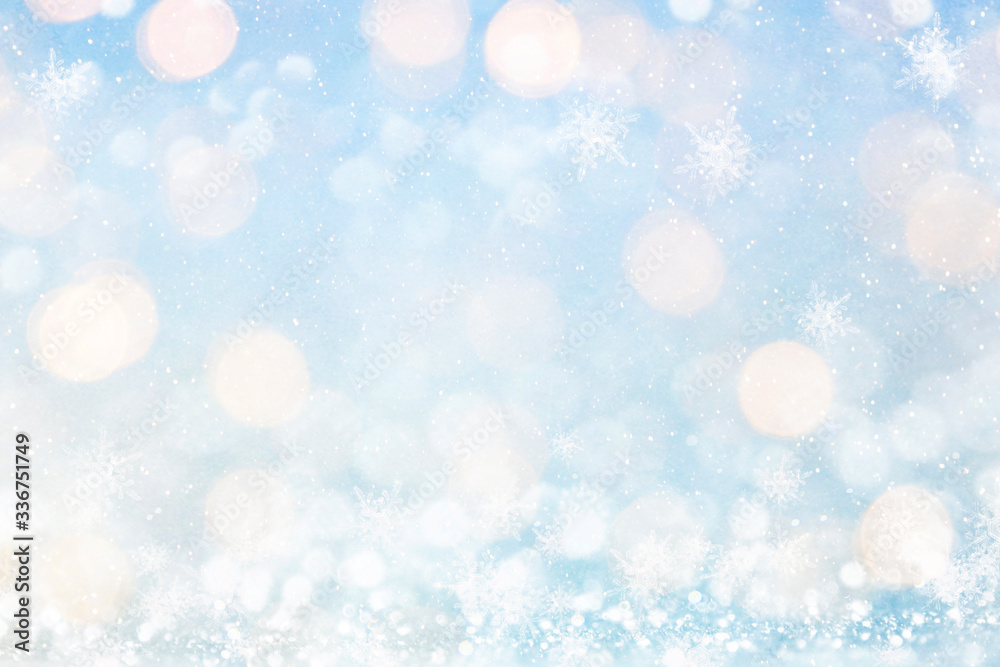 Fototapeta premium Blurred background with bokeh. Christmas and Happy New Year greeting card.