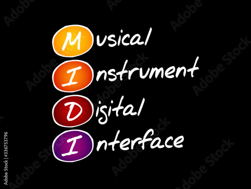 MIDI - Musical Instrument Digital Interface acronym, concept background