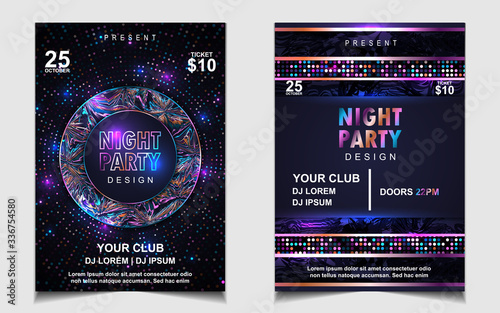 Night dance party music layout design template background with elegant style blue wavy. Colorful electro style vector for concert disco, club party, event flyer invitation, cover festival poster
