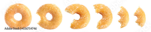 Set of delicious donuts on white background
