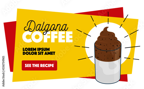 Vector illustration of Dalgona Coffee. Coffee with milk. Stir Coffee Concept. Dalgona Coffee Recipe Banner template