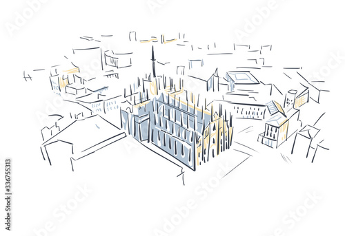 Milan Italy Europe vector sketch city illustration line art