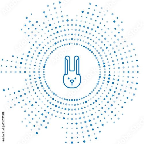 Blue line Rabbit with ears icon isolated on white background. Magic trick. Mystery entertainment concept. Abstract circle random dots. Vector Illustration