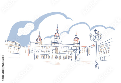 A Coruna Spain Europe vector sketch city illustration line art
