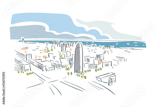 Barcelona Spain Europe vector sketch city illustration line art