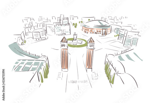 Barcelona Spain Europe vector sketch city illustration line art