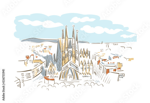 Barcelona Spain Europe vector sketch city illustration line art