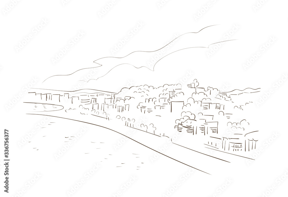 Fototapeta Malaga Spain Europe vector sketch city illustration line art