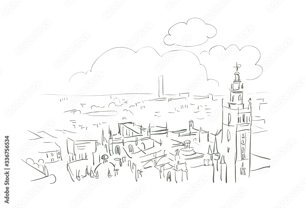 Seville Spain Europe vector sketch city illustration line art