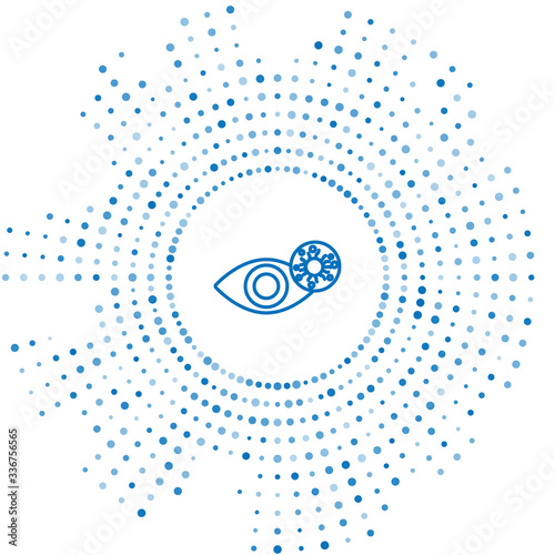 Blue line Reddish eye due to virus, bacterial or allergic conjunctivitis icon isolated on white background. Abstract circle random dots. Vector Illustration