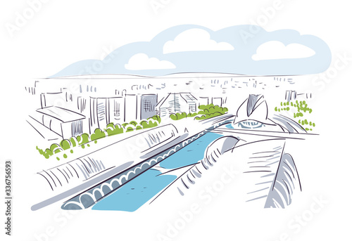 Valencia Spain Europe vector sketch city illustration line art