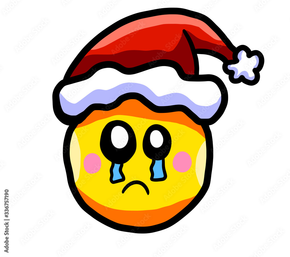 Naklejka premium Stylized Crying Christmas Emoticon