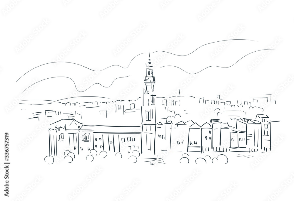 Porto Portugal Europe vector sketch city illustration line art