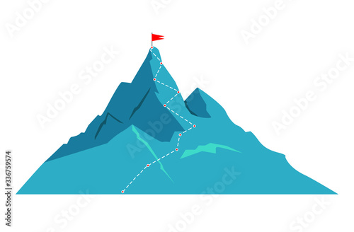 Route to the top of mountain. Mountain peak vector illustration.