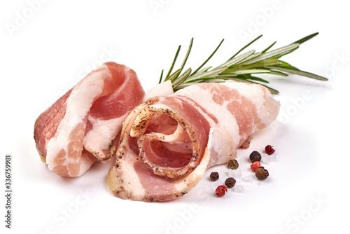 Salted bacon, pork brisket, isolated on white background