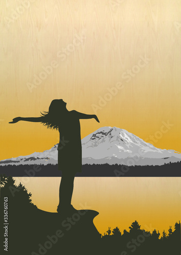 silhouette of a woman in the sunset feeling happy and free