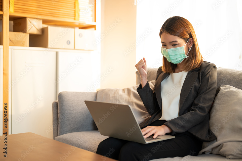 Work from home, freelance work and smart business concept, Young asian woman working from home using laptop Work from home, freelance work and smart business concept, Young asian woman working from home using laptop