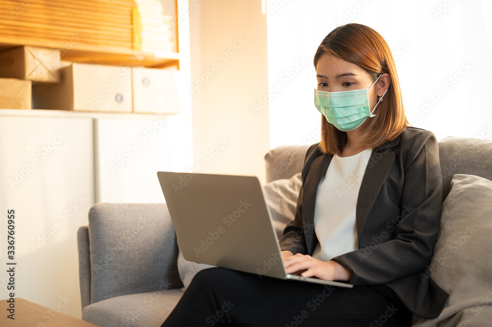 Work from home, freelance work and smart business concept, Young asian woman working from home using laptop Work from home, freelance work and smart business concept, Young asian woman working from home using laptop