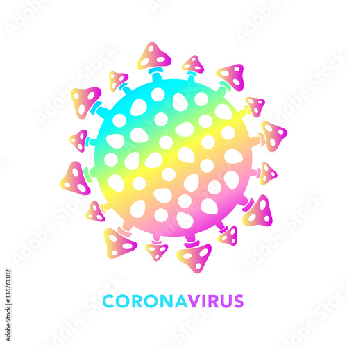 Abstract colorful coronavirus bacteria cell icon, COVID -19 from fly agaric mushrooms on a white background. Worldwide pandemic concept. Vector illustration