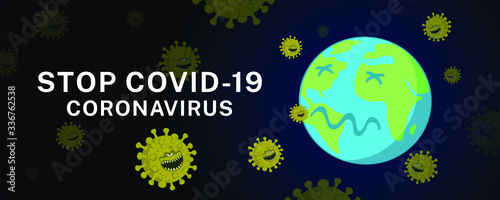The World Is Sick Because Of The Attack By The Covid-19 Corona Virus. Cartoon Concept Vector Illustration.