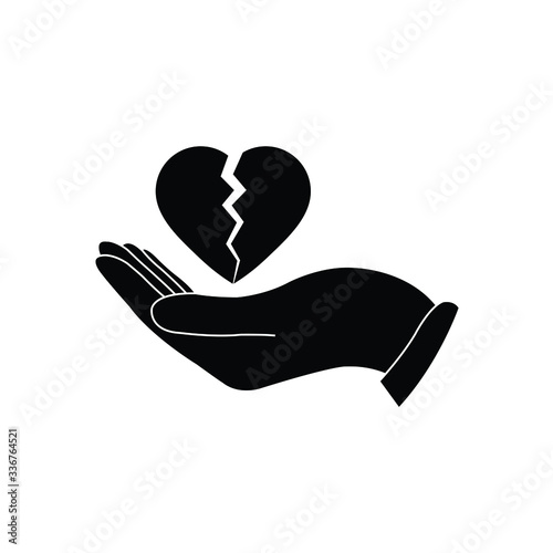 hand holding broken heart icon separated symbol black vector 