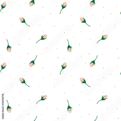 Billede på lærred Seamless pattern with tender little rosebuds on a white background