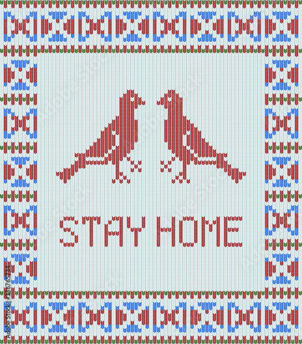 Coronavirus pandemic Stay Home sign. Vector Illustration. Decorative pattern background