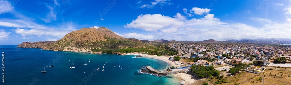Panoramic aerial view of Tarrafal beach in Santiago island in Cape Verde - Cabo Verde