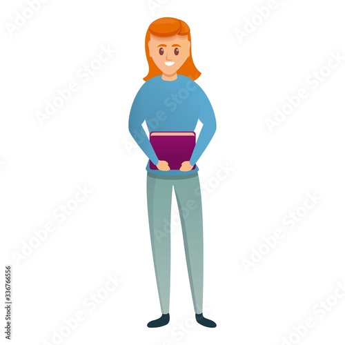 Smiling girl icon. Cartoon of smiling girl vector icon for web design isolated on white background