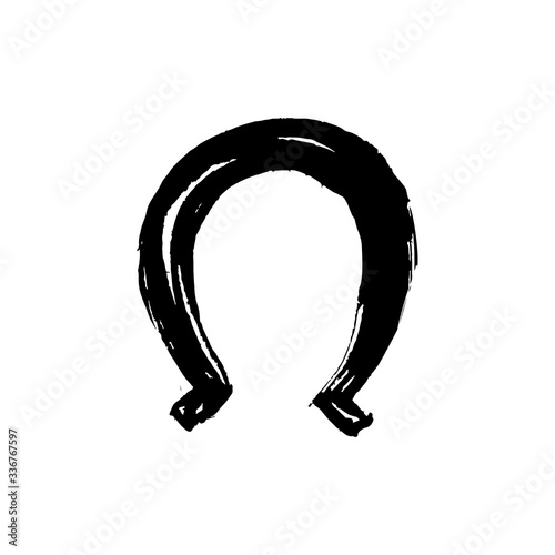 Black and white horseshoe. Ink illustration