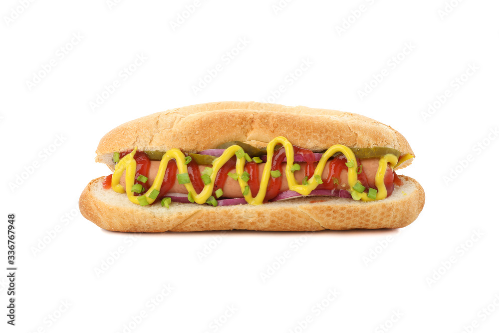 Tasty hot dog isolated on white background Tasty hot dog isolated on white background