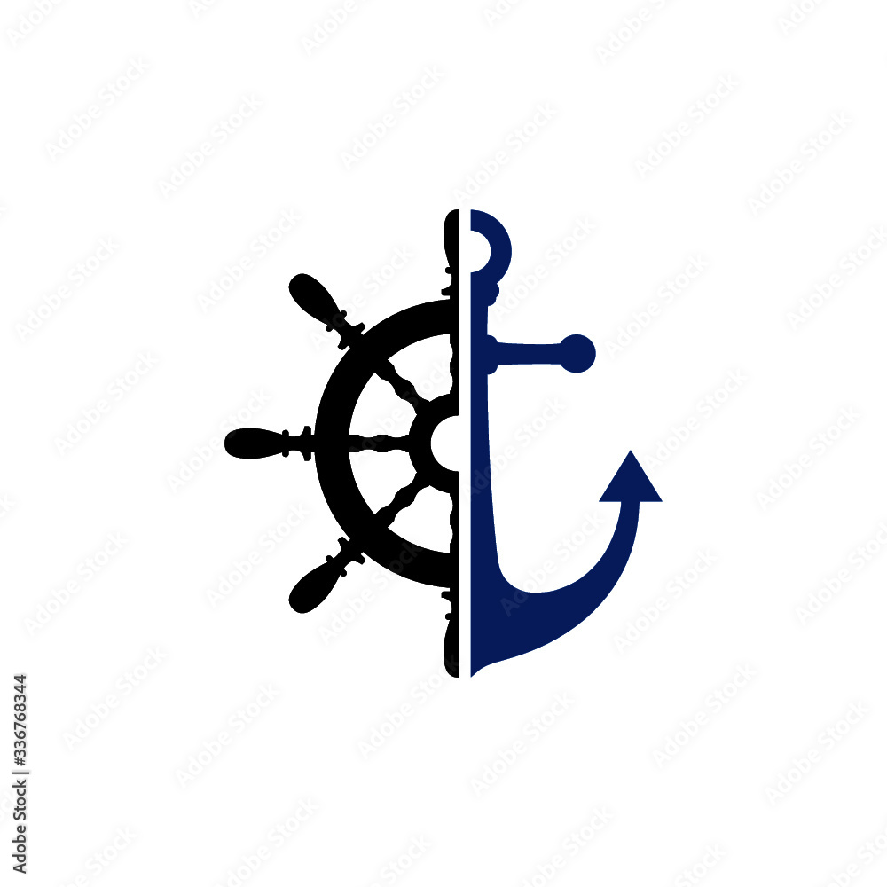 Fototapeta premium Nautical logo isolated on white background. Anchor icon. Ship wheel icon