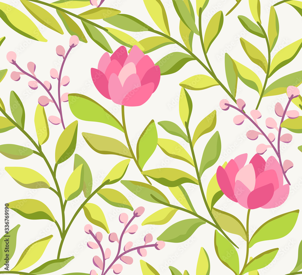 Seamless pattern with hand drawn flowers on white background. Vintage repeat background. Vector floral texture. Seamless pattern with hand drawn flowers on white background. Vintage repeat background. Vector floral texture.