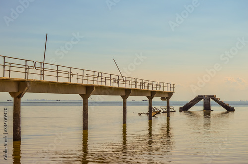 Under construction bridge and pier at Inhaca or Inyaka Island near Portuguese Island in Maputo Mozambique