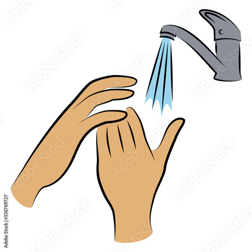 Wash hands with water under the tap. Hygienic procedure. disease prevention, good for health. Vector illustration