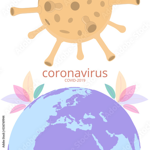 Crown virus outbreak. Danger of the virus and risk to public health and outbreaks of influenza. Pandemic medical concept with viral molecules. Colorful vector illustration.